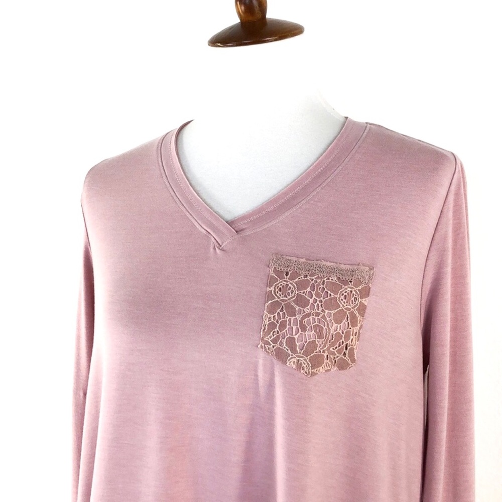 Rue21 Light Pink Long Sleeve Lace Detail Tee NEW - Picture 2 of 7